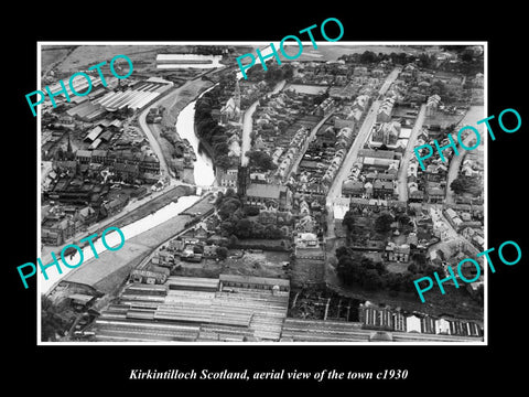 OLD LARGE HISTORIC PHOTO OF KIRKINTILLOCH SCOTLAND, AERIAL VIEW OF TOWN c1930 2