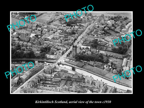 OLD LARGE HISTORIC PHOTO OF KIRKINTILLOCH SCOTLAND, AERIAL VIEW OF TOWN c1930 3