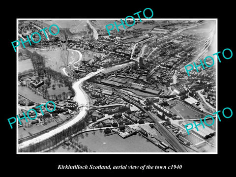 OLD LARGE HISTORIC PHOTO OF KIRKINTILLOCH SCOTLAND, AERIAL VIEW OF TOWN c1940 1