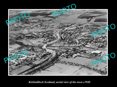 OLD LARGE HISTORIC PHOTO OF KIRKINTILLOCH SCOTLAND, AERIAL VIEW OF TOWN c1940 2