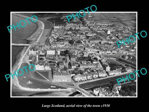 OLD LARGE HISTORIC PHOTO OF LARGS SCOTLAND, AERIAL VIEW OF THE TOWN c1930 1