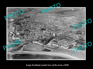 OLD LARGE HISTORIC PHOTO OF LARGS SCOTLAND, AERIAL VIEW OF THE TOWN c1940 1