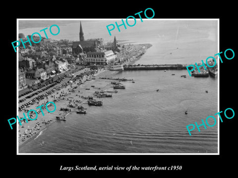 OLD LARGE HISTORIC PHOTO OF LARGS SCOTLAND, AERIAL VIEW OF WATERFRONT c1950