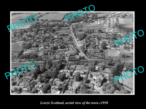 OLD LARGE HISTORIC PHOTO OF LENZIE SCOTLAND, AERIAL VIEW OF THE TOWN c1950