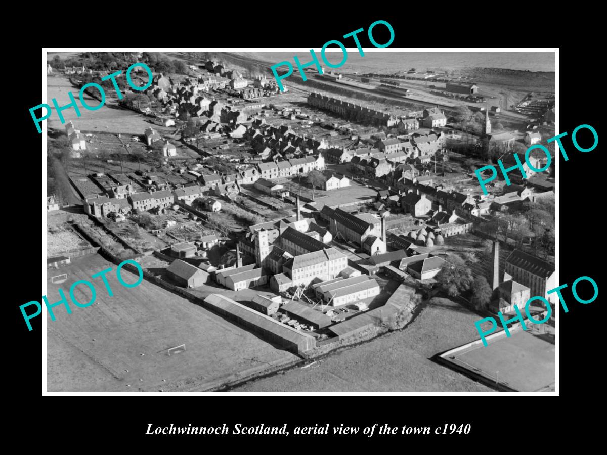 OLD LARGE HISTORIC PHOTO OF LOCHWINNOCH SCOTLAND, AERIAL VIEW OF TOWN c1940 1