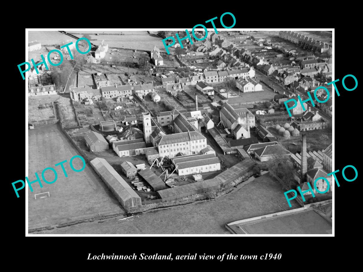 OLD LARGE HISTORIC PHOTO OF LOCHWINNOCH SCOTLAND, AERIAL VIEW OF TOWN c1940 2