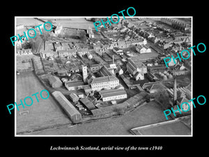 OLD LARGE HISTORIC PHOTO OF LOCHWINNOCH SCOTLAND, AERIAL VIEW OF TOWN c1940 2