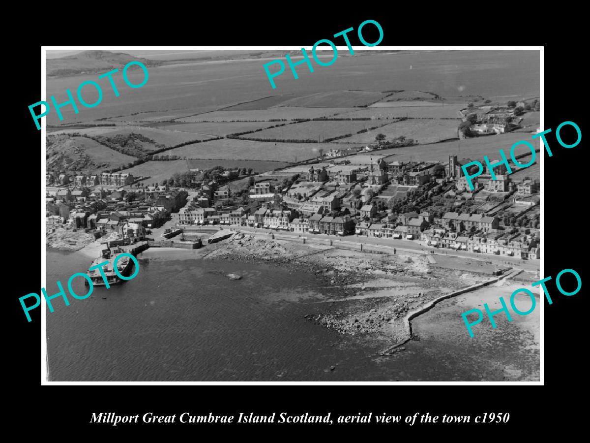 OLD LARGE HISTORIC PHOTO OF MILLPORT GCI SCOTLAND, AERIAL VIEW OF TOWN c1950 1