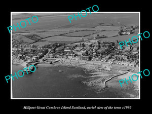 OLD LARGE HISTORIC PHOTO OF MILLPORT GCI SCOTLAND, AERIAL VIEW OF TOWN c1950 1