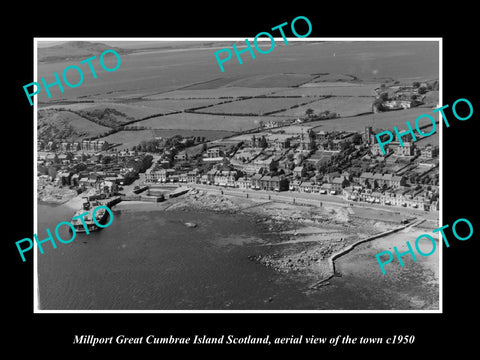 OLD LARGE HISTORIC PHOTO OF MILLPORT GCI SCOTLAND, AERIAL VIEW OF TOWN c1950 1