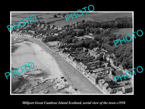 OLD LARGE HISTORIC PHOTO OF MILLPORT GCI SCOTLAND, AERIAL VIEW OF TOWN c1950 2