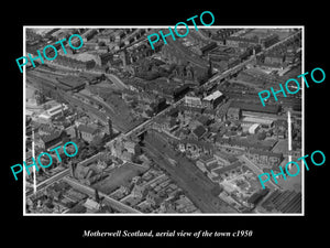 OLD LARGE HISTORIC PHOTO OF MOTHERWELL SCOTLAND, AERIAL VIEW OF TOWN c1950 1