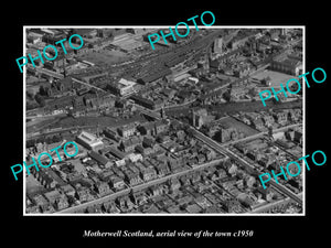 OLD LARGE HISTORIC PHOTO OF MOTHERWELL SCOTLAND, AERIAL VIEW OF TOWN c1950 2