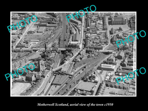 OLD LARGE HISTORIC PHOTO OF MOTHERWELL SCOTLAND, AERIAL VIEW OF TOWN c1950 3