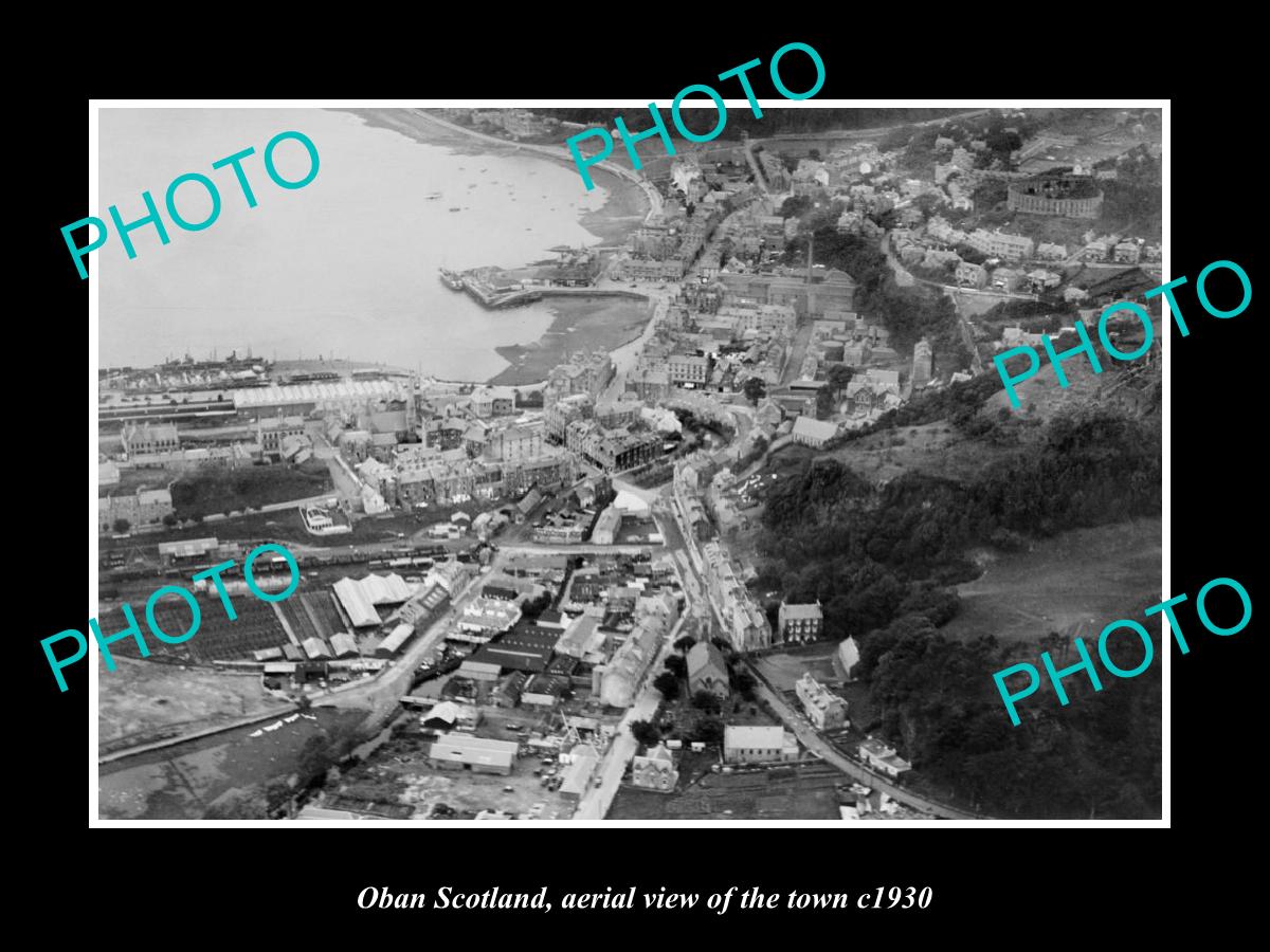 OLD LARGE HISTORIC PHOTO OF OBAN SCOTLAND, AERIAL VIEW OF TOWN c1930 1