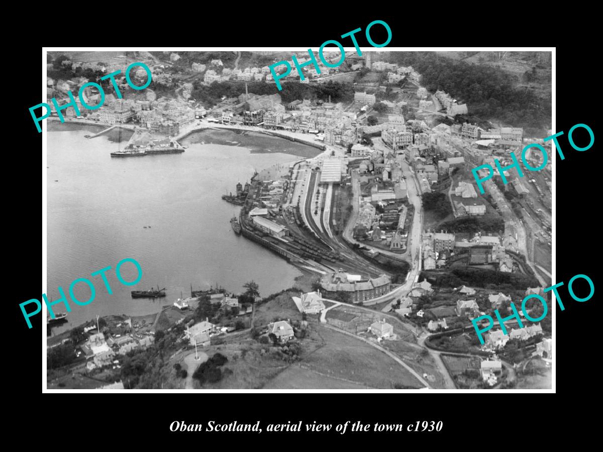 OLD LARGE HISTORIC PHOTO OF OBAN SCOTLAND, AERIAL VIEW OF TOWN c1930 2