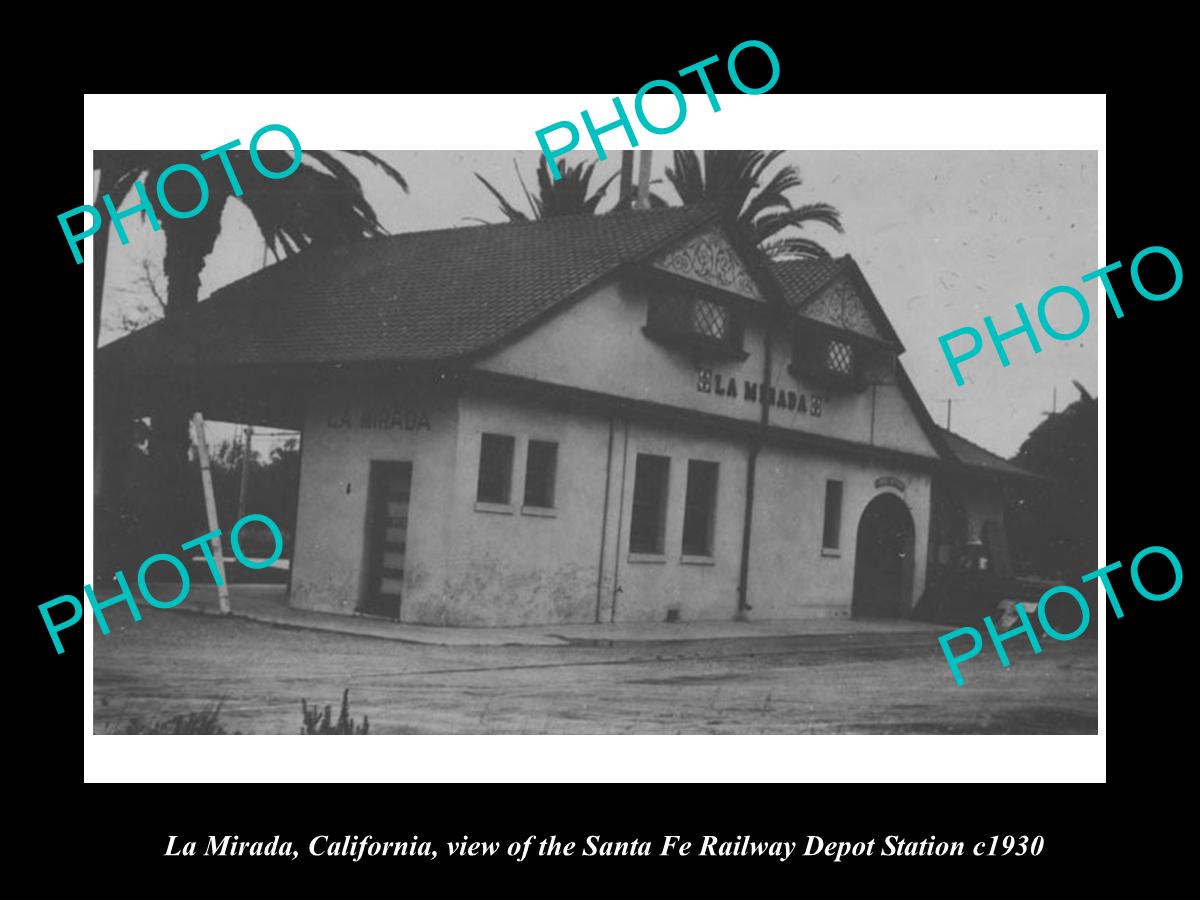 OLD LARGE HISTORIC PHOTO OF LA MIRADA CALIFORNIA, RAILROAD DEPOT STATION c1930