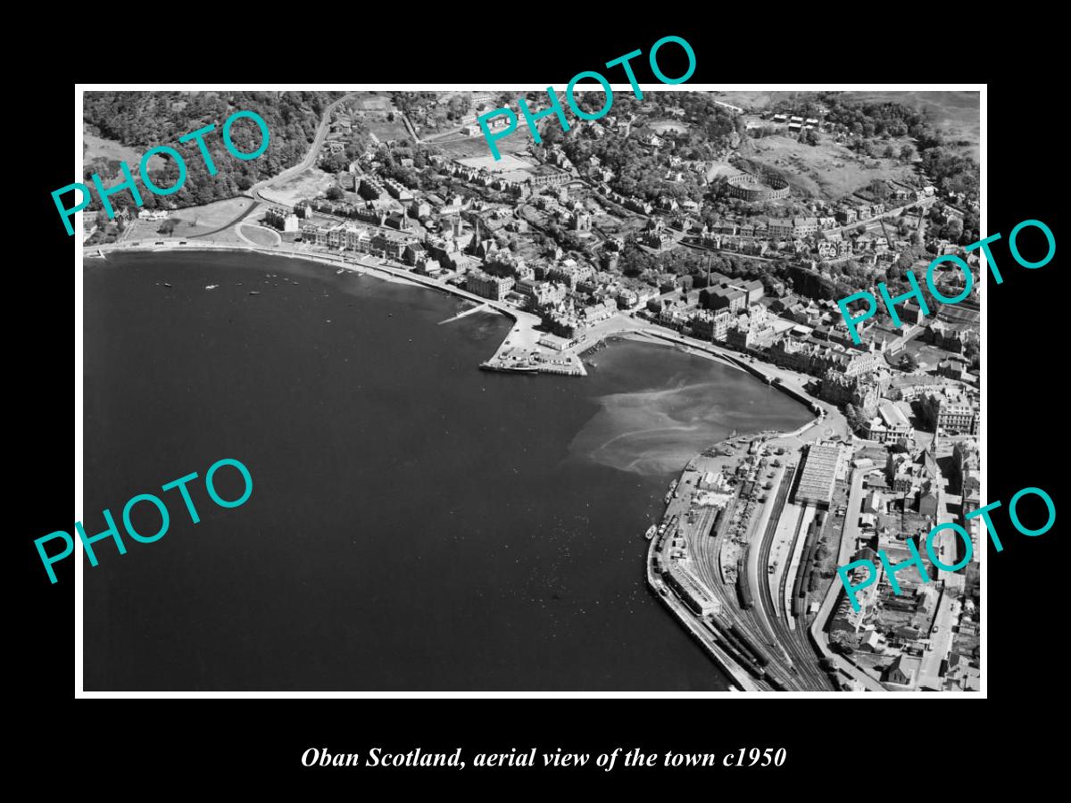 OLD LARGE HISTORIC PHOTO OF OBAN SCOTLAND, AERIAL VIEW OF THE TOWN c1950 1