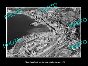 OLD LARGE HISTORIC PHOTO OF OBAN SCOTLAND, AERIAL VIEW OF THE TOWN c1950 2