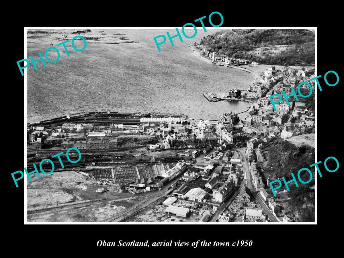 OLD LARGE HISTORIC PHOTO OF OBAN SCOTLAND, AERIAL VIEW OF THE TOWN c1950 8