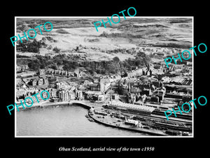 OLD LARGE HISTORIC PHOTO OF OBAN SCOTLAND, AERIAL VIEW OF THE TOWN c1950 9