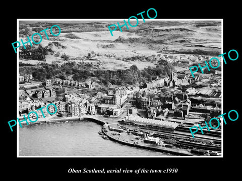 OLD LARGE HISTORIC PHOTO OF OBAN SCOTLAND, AERIAL VIEW OF THE TOWN c1950 9