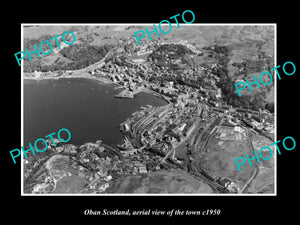 OLD LARGE HISTORIC PHOTO OF OBAN SCOTLAND, AERIAL VIEW OF THE TOWN c1950 10