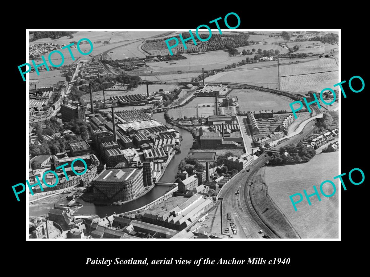 OLD LARGE HISTORIC PHOTO OF PAISLEY SCOTLAND, AERIAL VIEW OF ANCHOR MILL c1940