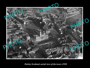 OLD LARGE HISTORIC PHOTO OF PAISLEY SCOTLAND, AERIAL VIEW OF THE TOWN c1930