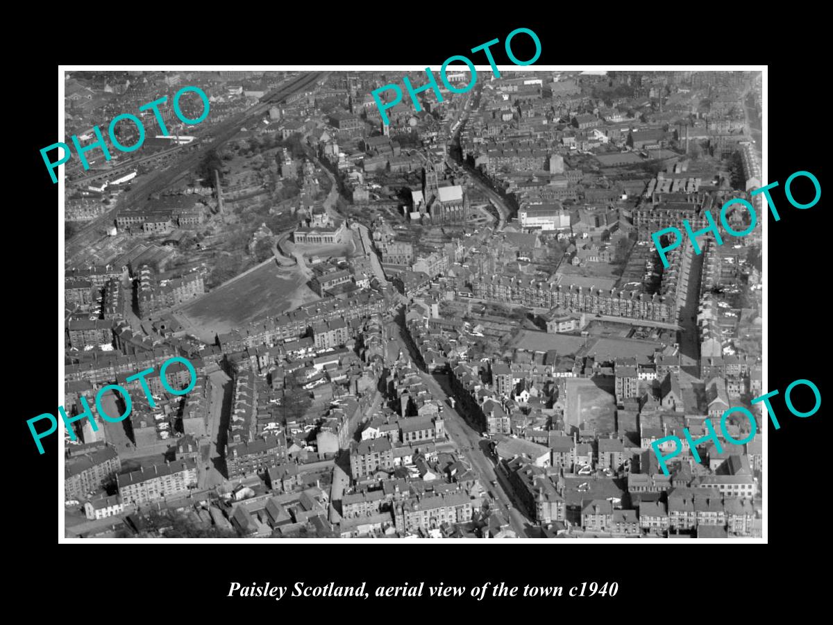 OLD LARGE HISTORIC PHOTO OF PAISLEY SCOTLAND, AERIAL VIEW OF THE TOWN c1940 1