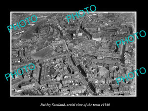 OLD LARGE HISTORIC PHOTO OF PAISLEY SCOTLAND, AERIAL VIEW OF THE TOWN c1940 1