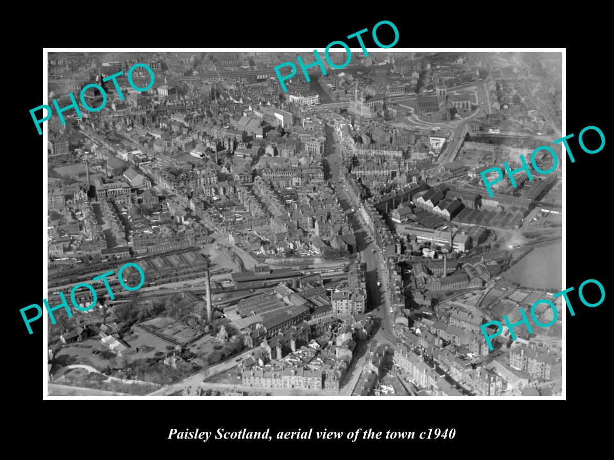 OLD LARGE HISTORIC PHOTO OF PAISLEY SCOTLAND, AERIAL VIEW OF THE TOWN c1940 2