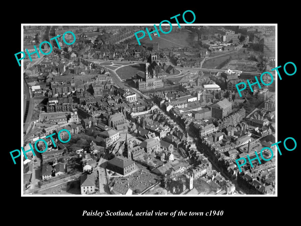 OLD LARGE HISTORIC PHOTO OF PAISLEY SCOTLAND, AERIAL VIEW OF THE TOWN c1940 3