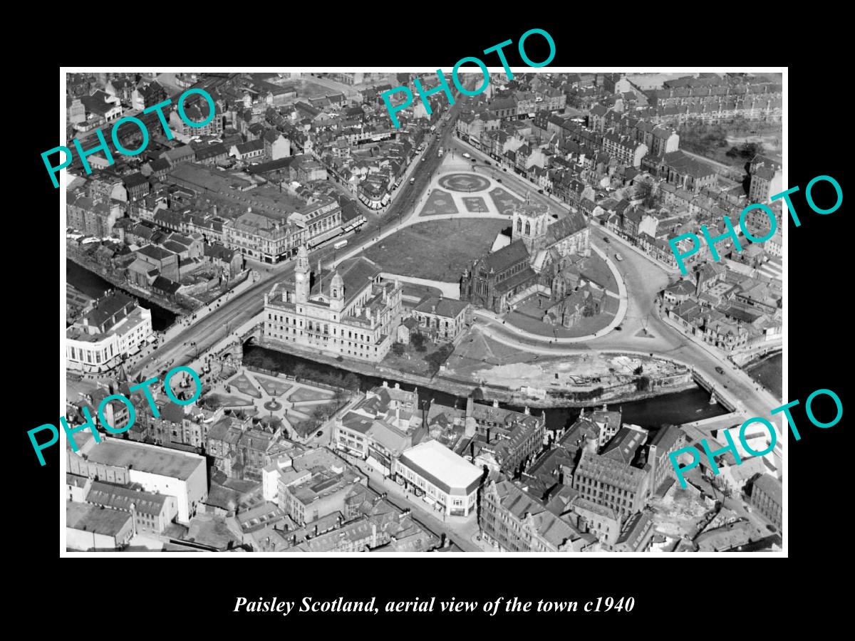 OLD LARGE HISTORIC PHOTO OF PAISLEY SCOTLAND, AERIAL VIEW OF THE TOWN c1940 4