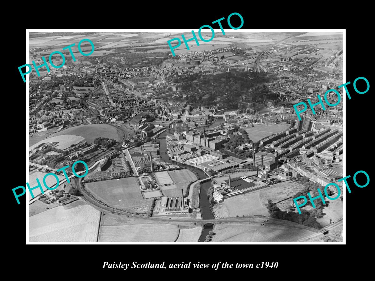 OLD LARGE HISTORIC PHOTO OF PAISLEY SCOTLAND, AERIAL VIEW OF THE TOWN c1940 5