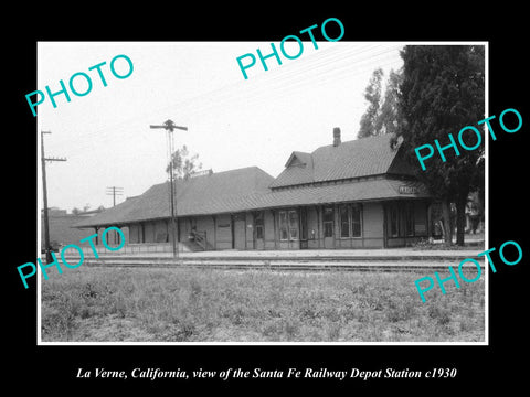 OLD LARGE HISTORIC PHOTO OF LA VERNE CALIFORNIA, RAILROAD DEPOT STATION c1930