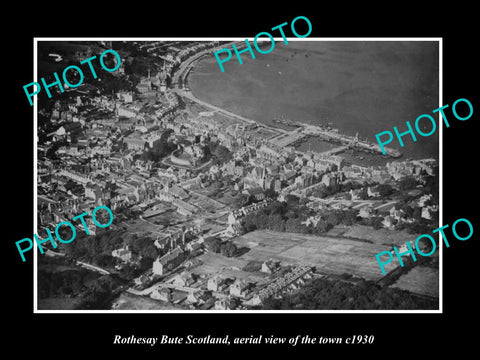 OLD LARGE HISTORIC PHOTO OF ROTHESAY BUTE SCOTLAND, AERIAL VIEW OF TOWN c1930