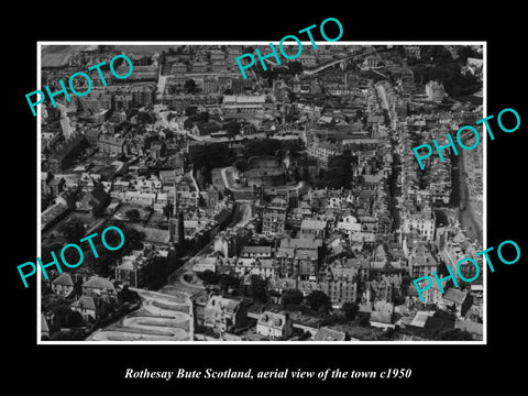 OLD LARGE HISTORIC PHOTO OF ROTHESAY BUTE SCOTLAND, AERIAL VIEW OF TOWN c1950 1