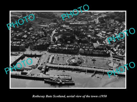 OLD LARGE HISTORIC PHOTO OF ROTHESAY BUTE SCOTLAND, AERIAL VIEW OF TOWN c1950 2