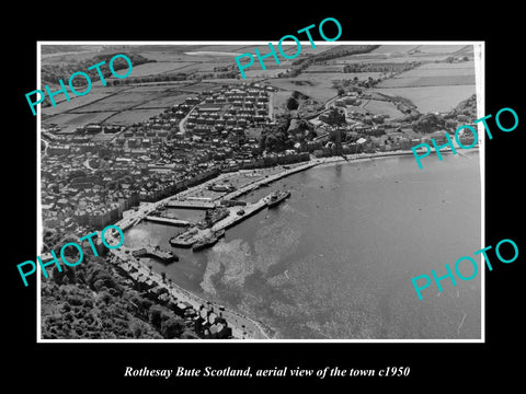 OLD LARGE HISTORIC PHOTO OF ROTHESAY BUTE SCOTLAND, AERIAL VIEW OF TOWN c1950 3