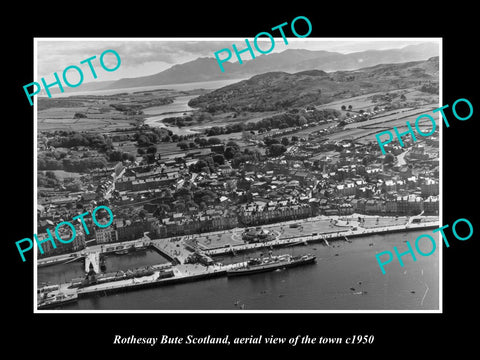 OLD LARGE HISTORIC PHOTO OF ROTHESAY BUTE SCOTLAND, AERIAL VIEW OF TOWN c1950 4