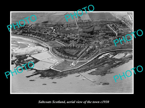 OLD LARGE HISTORIC PHOTO OF SALTCOATS SCOTLAND, AERIAL VIEW OF THE TOWN c1930 2