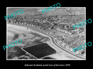 OLD LARGE HISTORIC PHOTO OF SALTCOATS SCOTLAND, AERIAL VIEW OF THE TOWN c1950