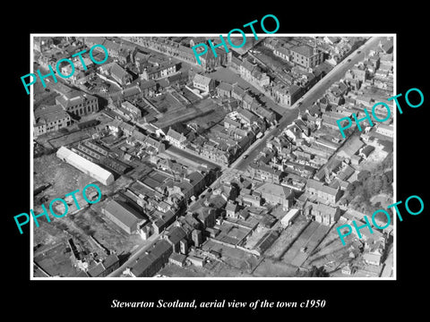 OLD LARGE HISTORIC PHOTO OF STEWARTON SCOTLAND, AERIAL VIEW OF THE TOWN c1950 1