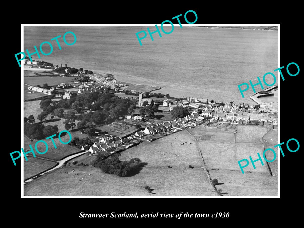 OLD LARGE HISTORIC PHOTO OF STRANRAER SCOTLAND, AERIAL VIEW OF THE TOWN c1930 1