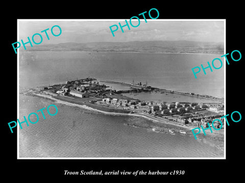 OLD LARGE HISTORIC PHOTO OF TROON SCOTLAND, AERIAL VIEW OF THE HARBOUR c1930