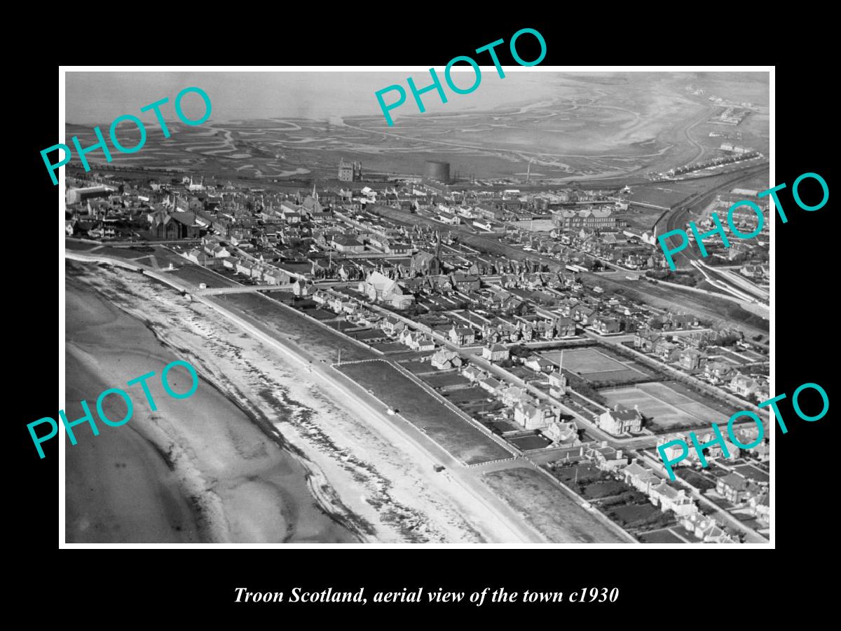 OLD LARGE HISTORIC PHOTO OF TROON SCOTLAND, AERIAL VIEW OF THE TOWN c1930