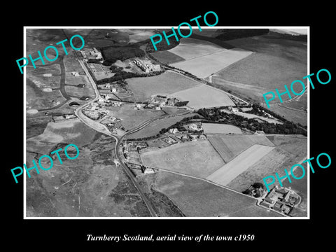 OLD LARGE HISTORIC PHOTO OF TURNBERRY SCOTLAND, AERIAL VIEW OF THE TOWN c1950