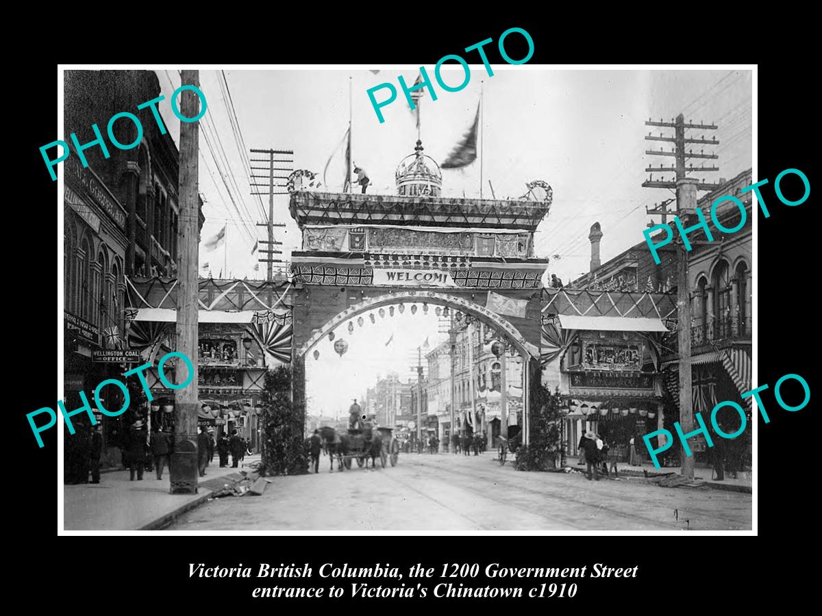 OLD LARGE HISTORIC PHOTO OF VICTORIA BRITISH COLUMBIA, CHINATOWN ENTRANCE c1910