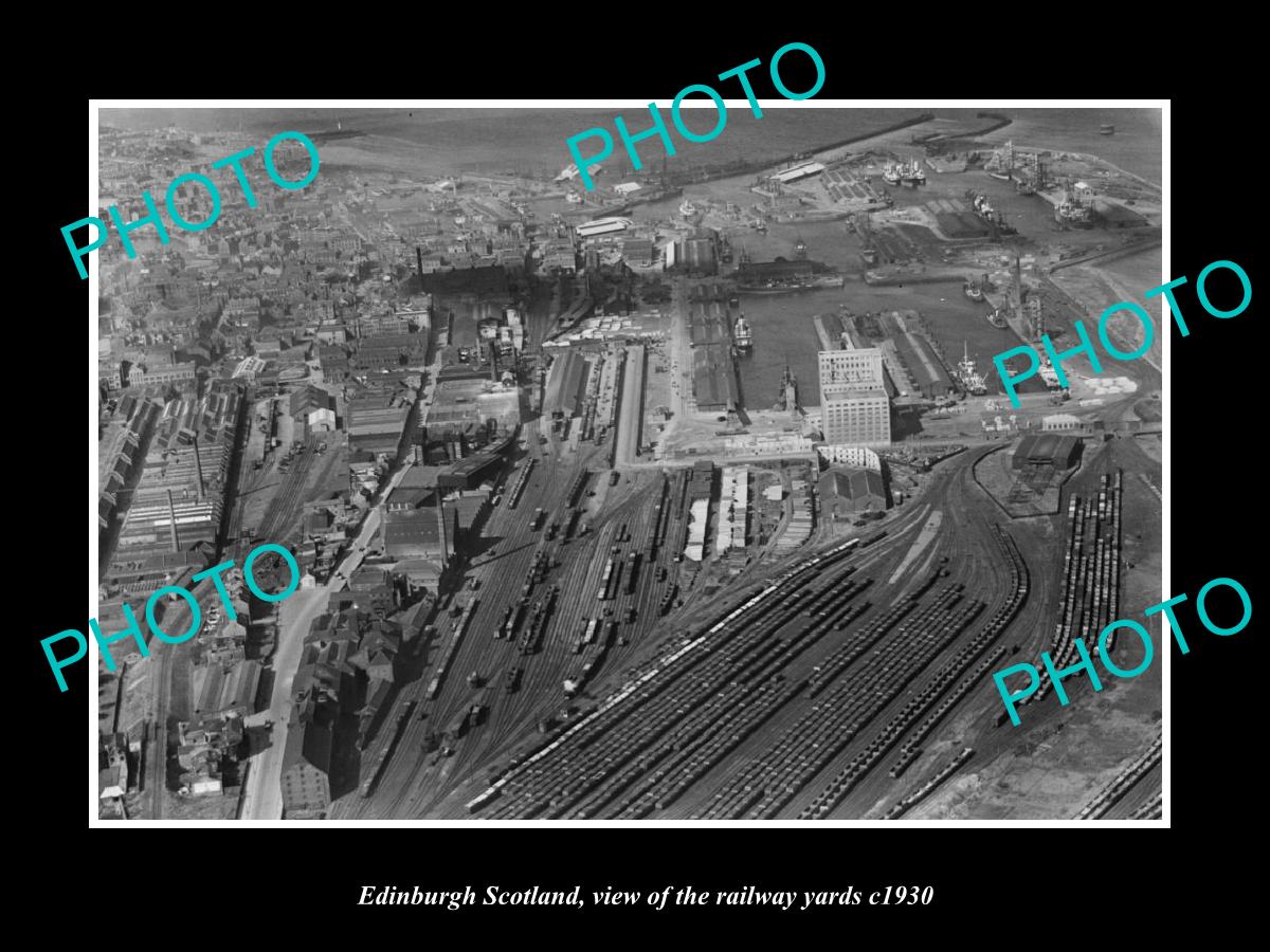 OLD LARGE HISTORIC PHOTO OF EDINBURGH SCOTLAND, AERIAL VIEW RAILWAY YARDS c1930